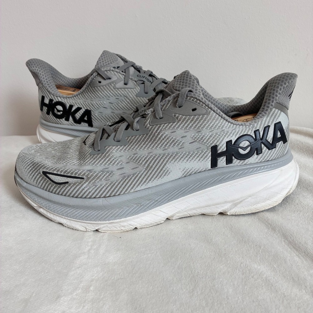 Hoka One One Clifton 9 Mens 11D Harbor Mist Black Running Shoes 1127895 HMBC